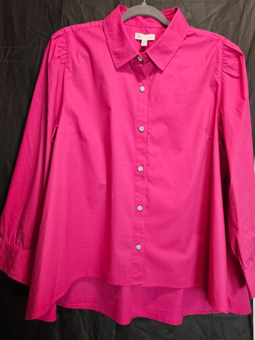 Crown & Ivy Fuchsia Flared Blouse – XL – Rhinestone Buttons – NWT
